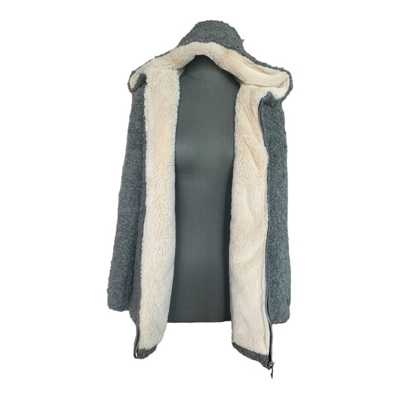 Women’s Jacket ZARA Trafaluc Grey Teddy Bear Wool Jacket Zip Front Hooded Jacket - Picture 4 of 7